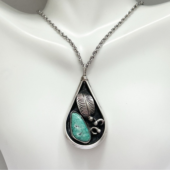 Vintage Southwestern Turquoise Sterling Silver Adjustable Necklace - Picture 2 of 10